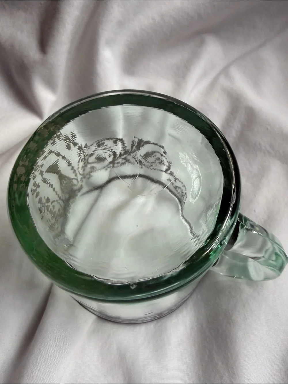 Vintage Green Glass Creamer Pitcher with sterling Silver Filigree